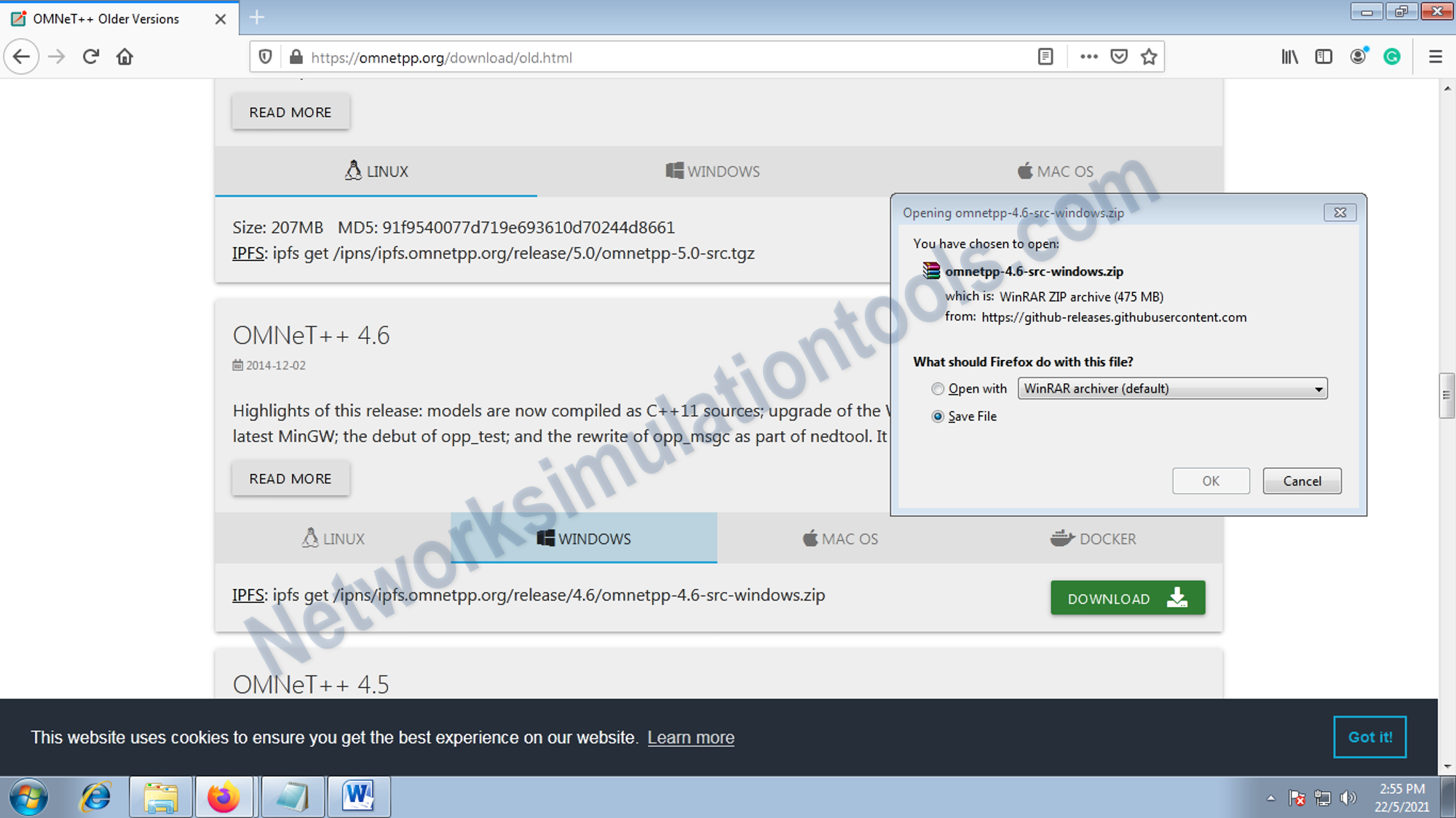 Download the omnet++ package
