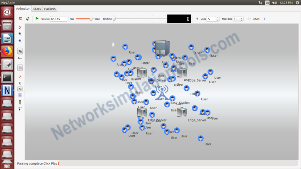 Get the simulation window and play the simulation Network Simulation Tools Network