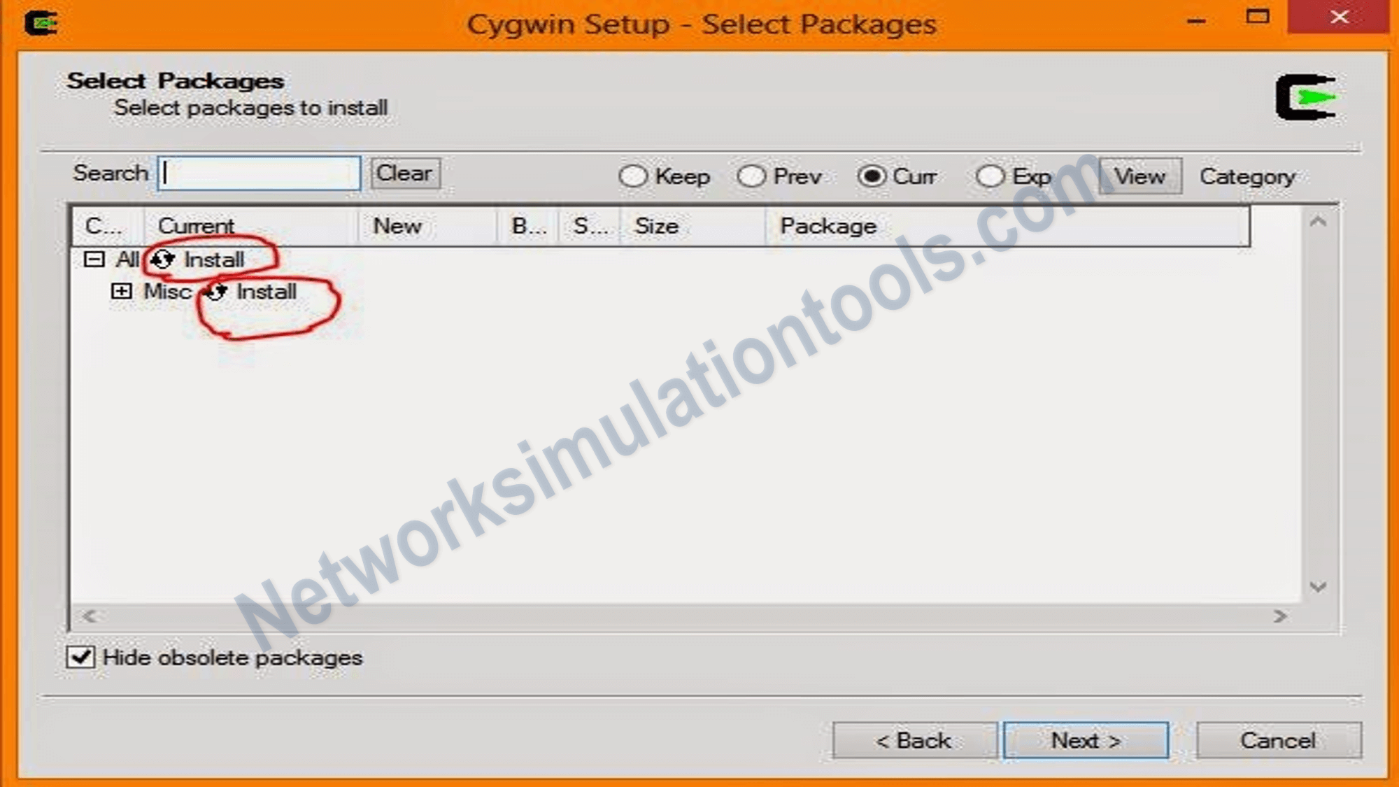 Cygwin Setup installation option